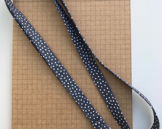Dark grey & white spotty fabric lanyard