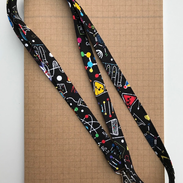 Black Science/ Chemistry/ Biology Teacher skinny fabric lanyard