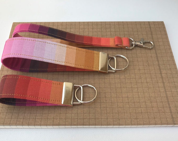 Keyfob or wristlet key chain - Autumn/ fall stripe fabric