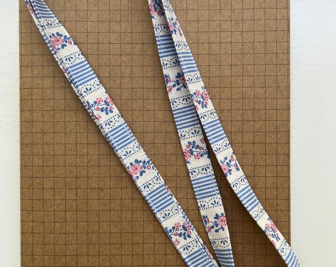 Claramay blue stripe floral fabric lanyard
