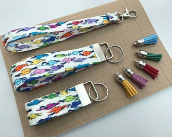 Keyfob or wristlet key chain - Rainbow horse fabric