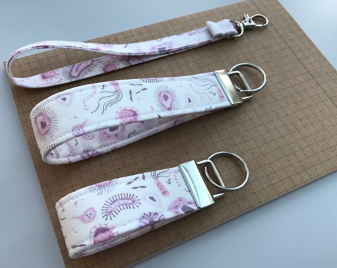 Keyfob or wristlet key chain - Microbes fabric