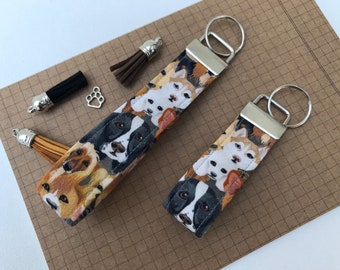 Keyfob or wristlet key chain - Dog fabric