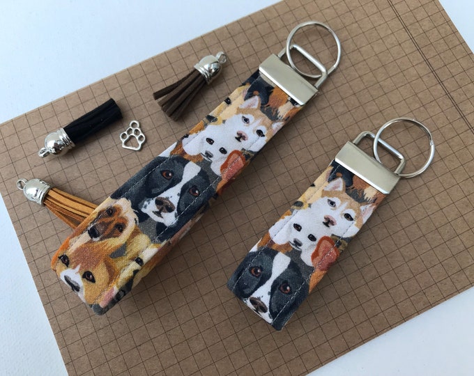 Keyfob or wristlet key chain - Dog fabric