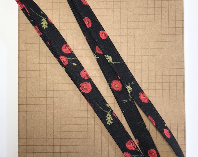 Black Poppy fabric skinny lanyard
