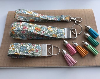 Keyfob or wristlet key chain - Liberty Spring Forget me not fabric