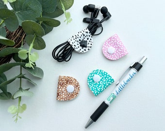 Spotty Dotty Faux Leather Headphone Keeper: Travel Earphone Organizer