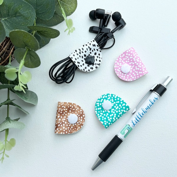 Headphone Keeper, headphone Holder, headphone Tidy Spotty Dotty Faux Leather