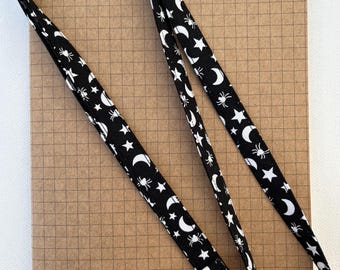 Spider & Moon Cotton Lanyard - Halloween Fabric Lanyard