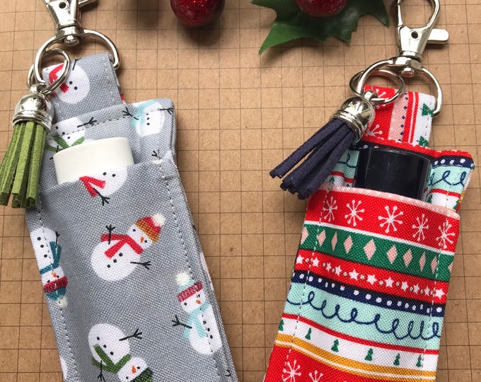 Lip Balm Holder - Christmas fabric