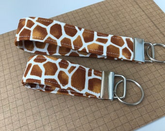 Keyfob or wristlet key chain - Giraffe print fabric