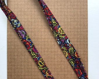 Lanyard - Sugar skull skinny fabric lanyard