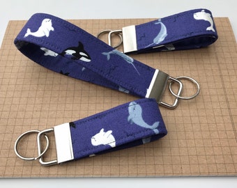 Keyfob - Whale/ killer whale/ beluga whale fabric