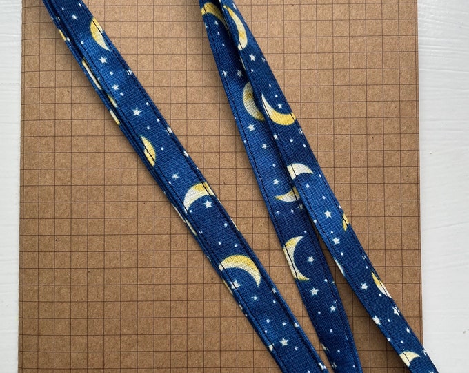 Moon and star skinny fabric lanyard