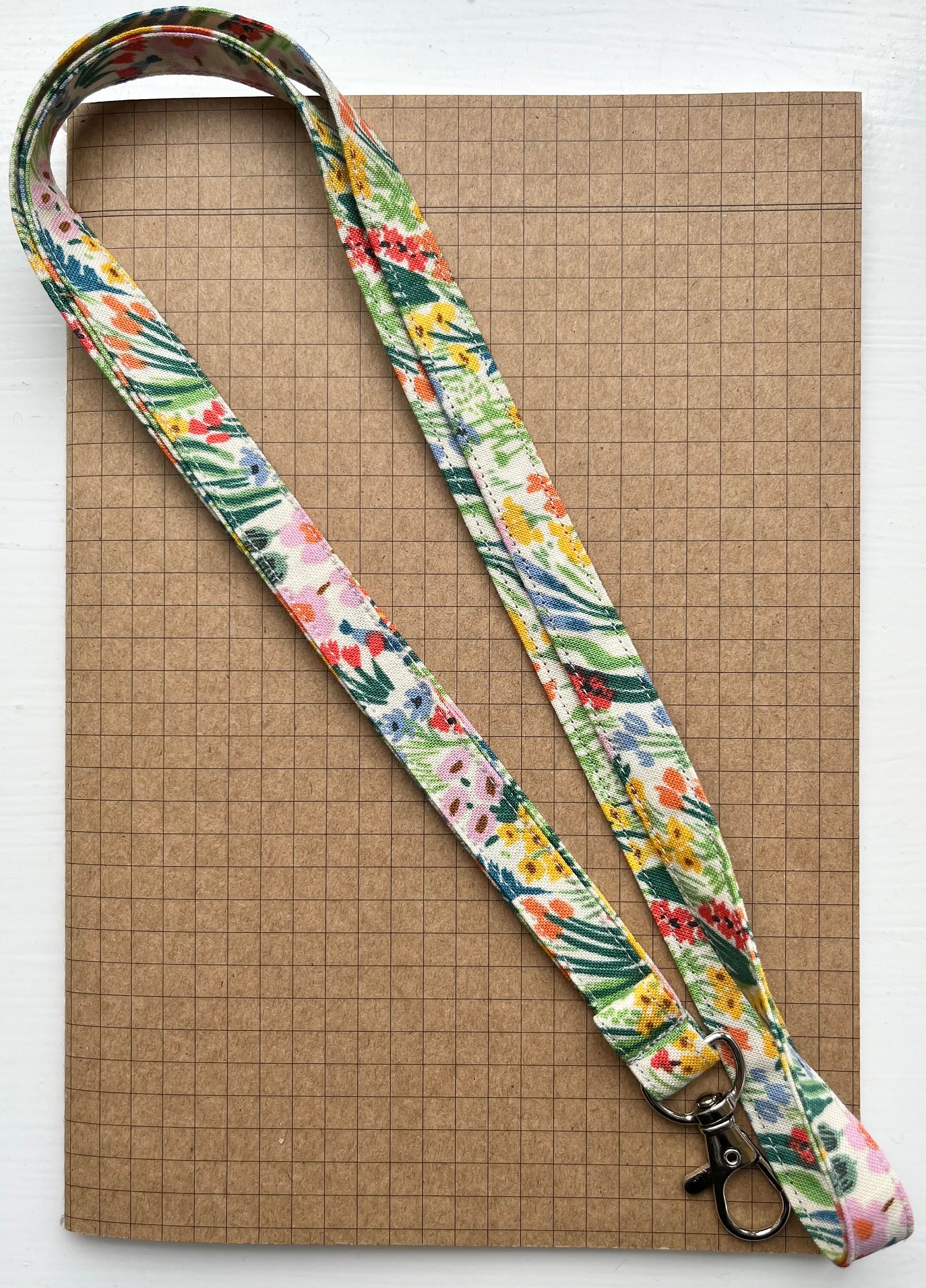 Rifle Paper Bramble Lea Cream fabric skinny lanyard