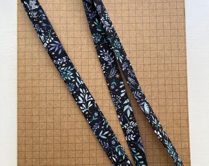 Charmed flora black with gold metallic fabric skinny lanyard