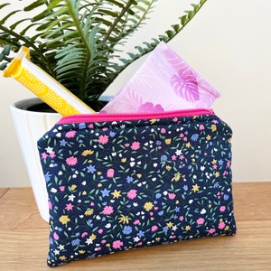 Sanitary pouch, Feminine hygiene purse. Ditsy blue floral.