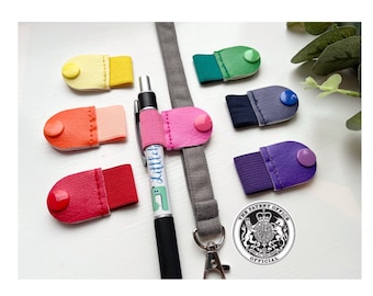 Pop on pen holder, Lanyard Pen Pal -  Faux leather bright colours