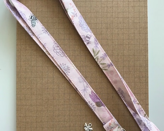 Pink beehive skinny fabric lanyard