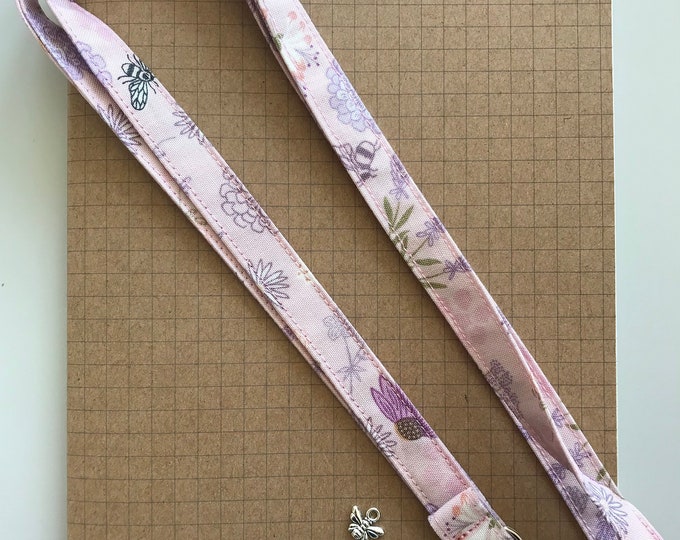 Pink beehive skinny fabric lanyard