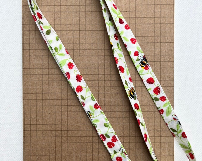 Strawberries and bees skinny fabric lanyard