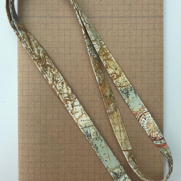 Old World map Teacher skinny fabric lanyard