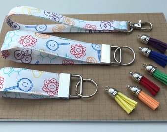 Keyfob or wristlet key chain - White science fabric