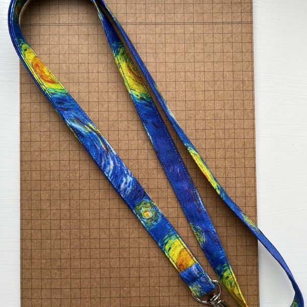 Art Teacher Vincent Van Gogh Starry Night skinny fabric lanyard