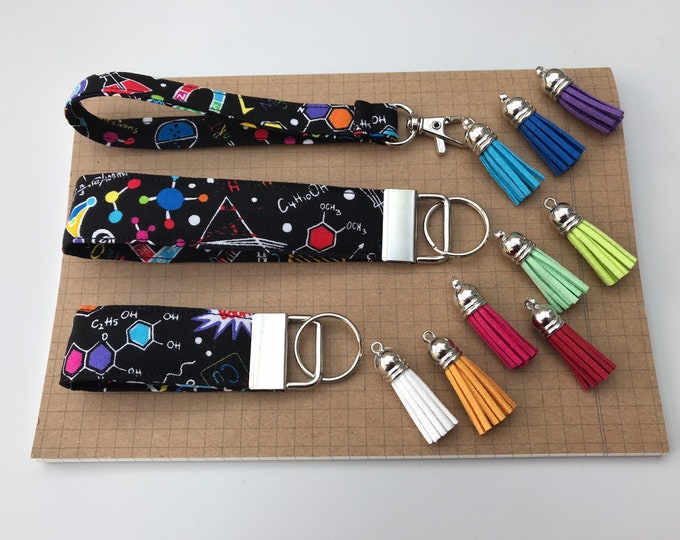 Keyfob or wristlet key chain - Black science fabric