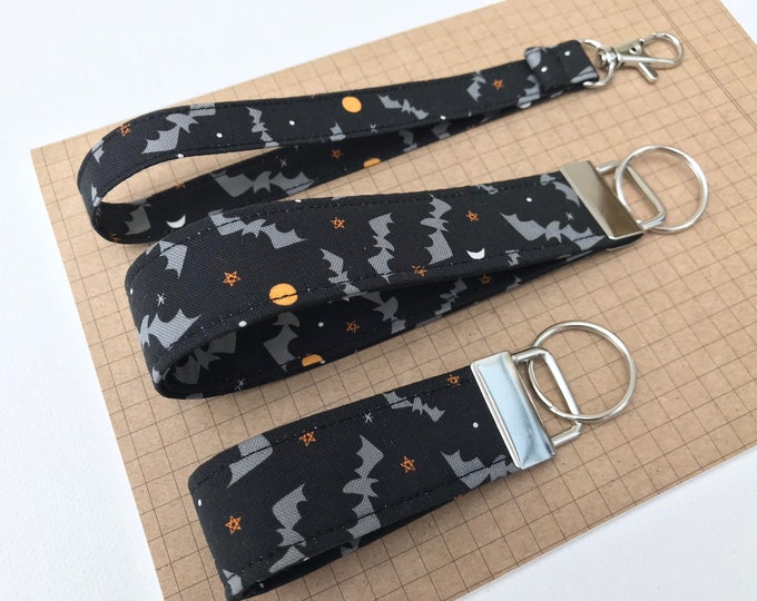 Keyfob or wristlet key chain - Black Bat fabric