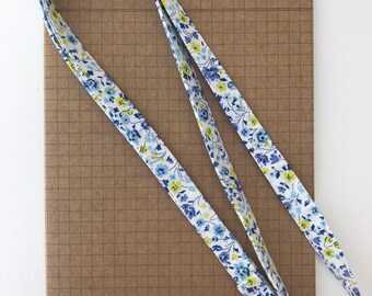 Liberty Coastal Walk - Kimberly and Sarah blue/yellow fabric skinny lanyard