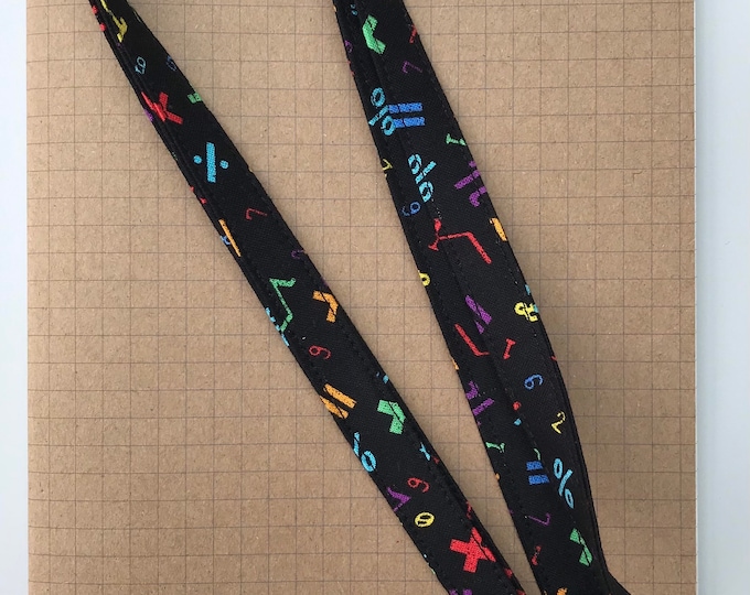 Black rainbow maths symbols skinny fabric lanyard