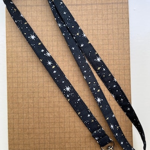 Charmed Shimmer Stars Black with gold metallic - fabric lanyard