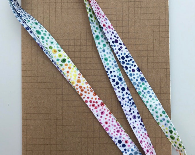 White rainbow spotty fabric lanyard