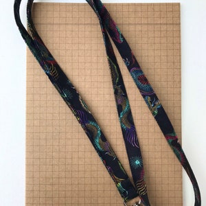 Oriental dragon print fabric lanyard