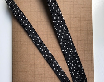 Little Stars - Black skinny fabric lanyard