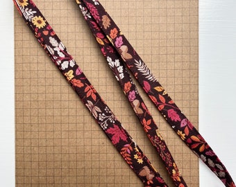 Lanyard - Fall/ Autumn foliage leaves fabric skinny lanyard