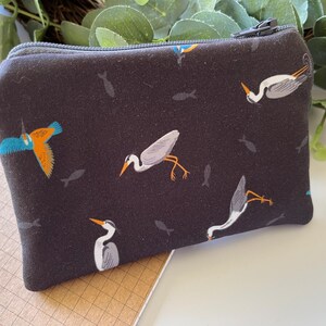 Porte-monnaie/porte-cartes - Tissu martin-pêcheur et cigogne