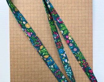Jaipur floral teal fabric skinny lanyard