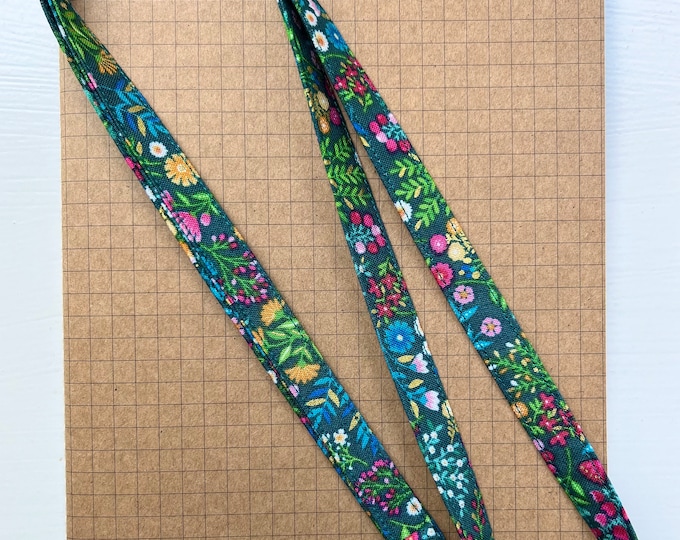 Jaipur floral teal fabric skinny lanyard