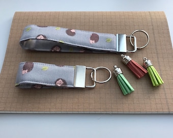 Keyfob or wristlet key chain - Hedgehog fabric