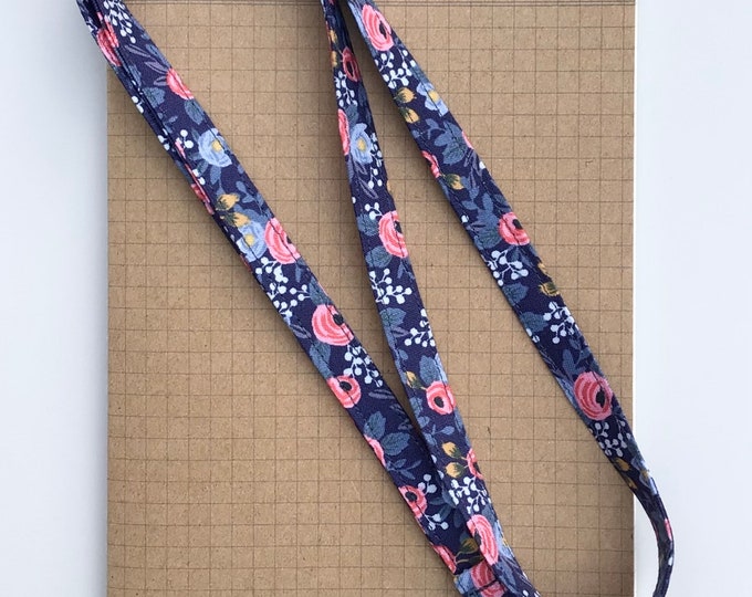 Rifle Paper Navy floral fabric skinny lanyard
