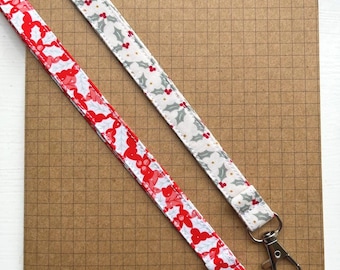 Holly Jolly fabric lanyard