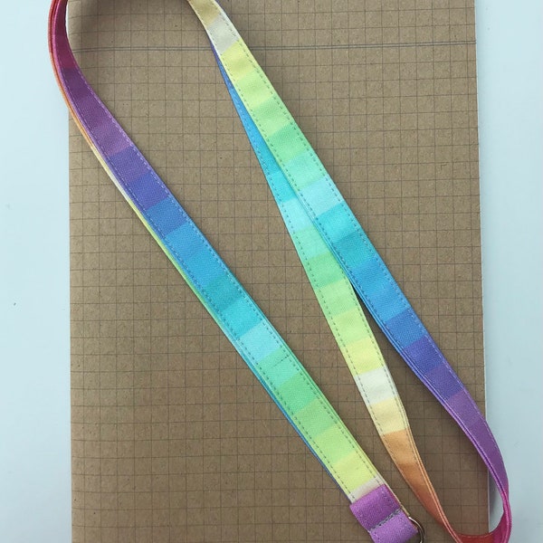 Pastel Rainbow stripe fabric lanyard