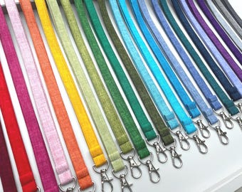 Personalised Linen look cotton skinny fabric lanyard