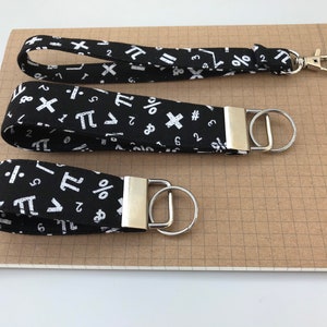 Keyfob or wristlet key chain - Black & White maths fabric