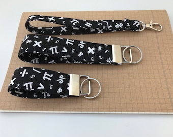 Keyfob or wristlet key chain - Black & White maths fabric