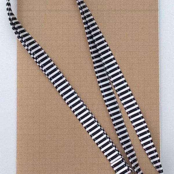 Black and white stripe fabric lanyard