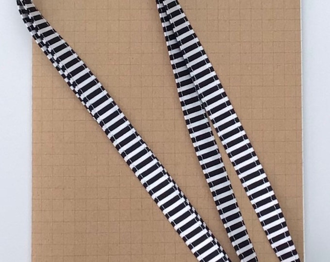 Black and white stripe fabric lanyard