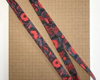 Grey Poppy fabric skinny lanyard